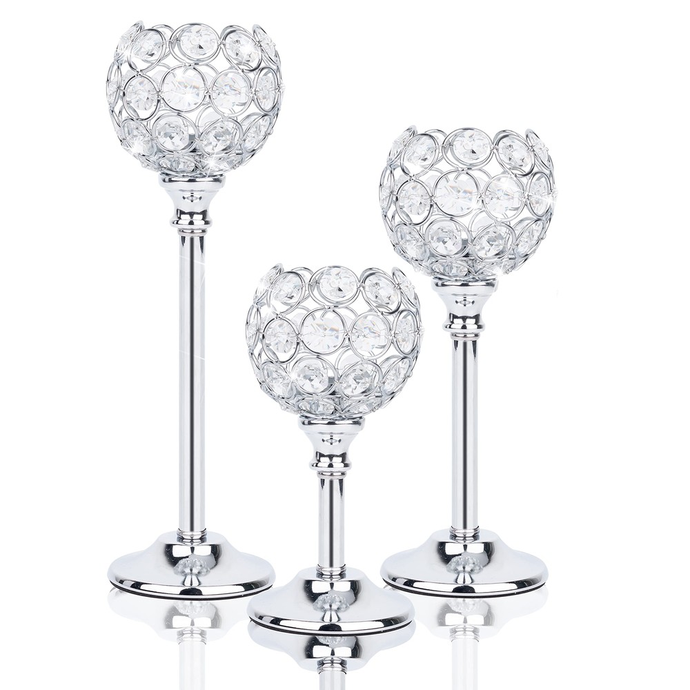 Crystal Candle Holders Set Of 3 Candelabra Silver Candle Holder Candlestick Hold