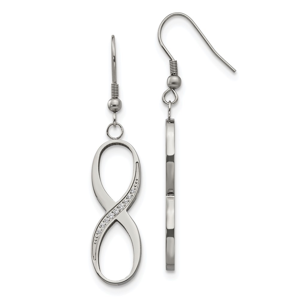 Stainless Steel Cubic Zirconia Infinity Shepherd Hook Drop & Dangle Earrings