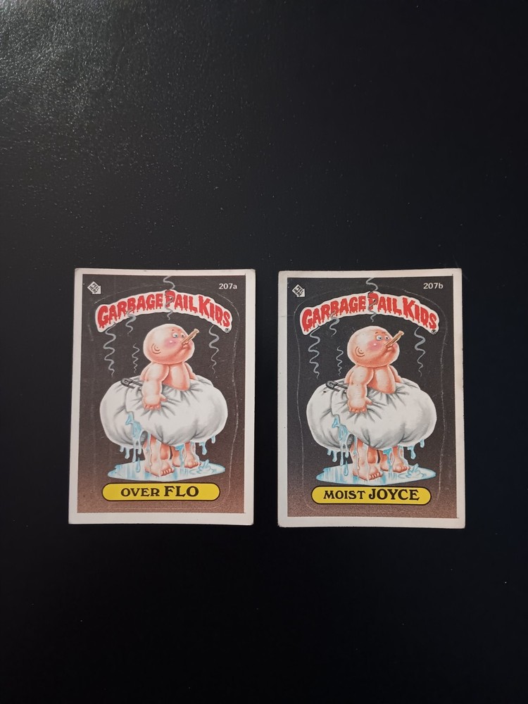 1986 Garbage Pail Kids 207a Over Flo and 207b Moist Joyce Card