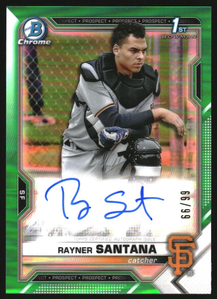 2021 Bowman Chrome Prospect Autographs Green Refractors #CPARS Rayner Santana/99