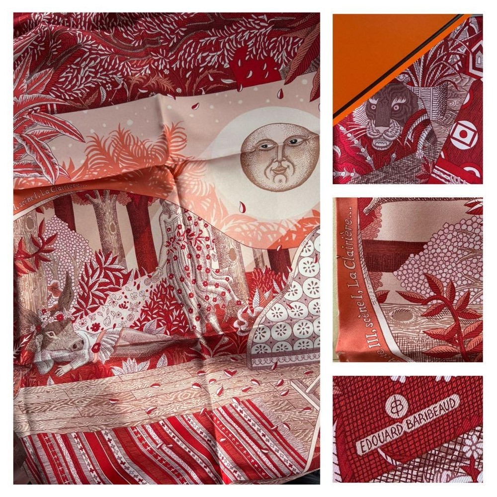 HERMES Carre 90 Scarf Acte III Scene I La Clairiere Red Silk France BNIB Auth