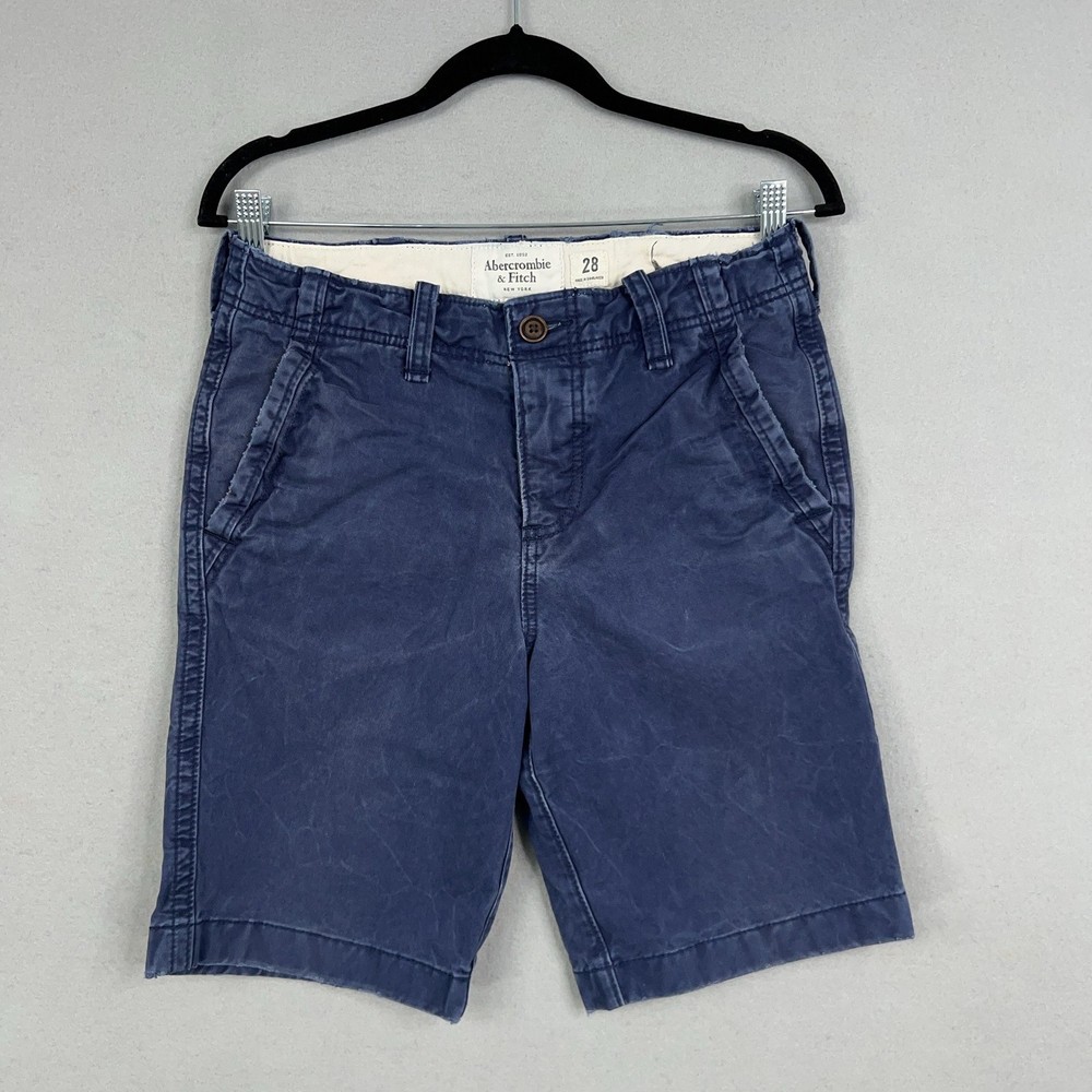 Abercrombie Fitch Shorts Mens 28 Blue Faded Classic Chino Button Fly Preppy Y2K
