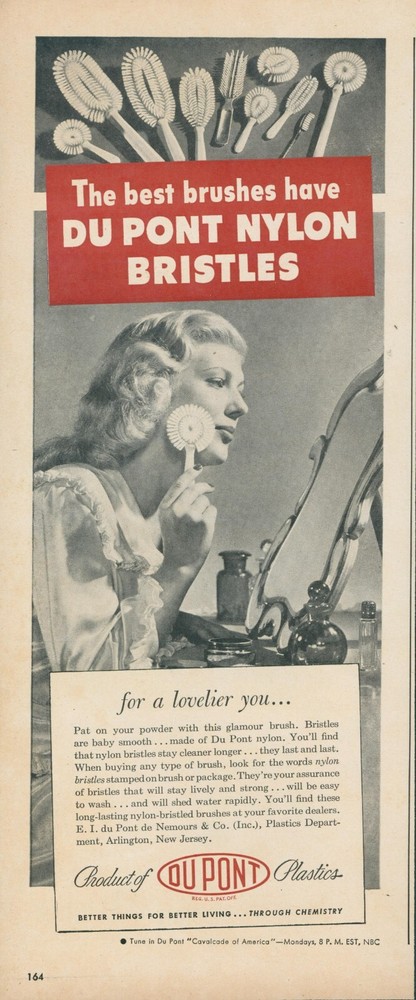 1947 DuPont Nylon Bristle Glamour Brushes Vintage Mirror Print Ad L31