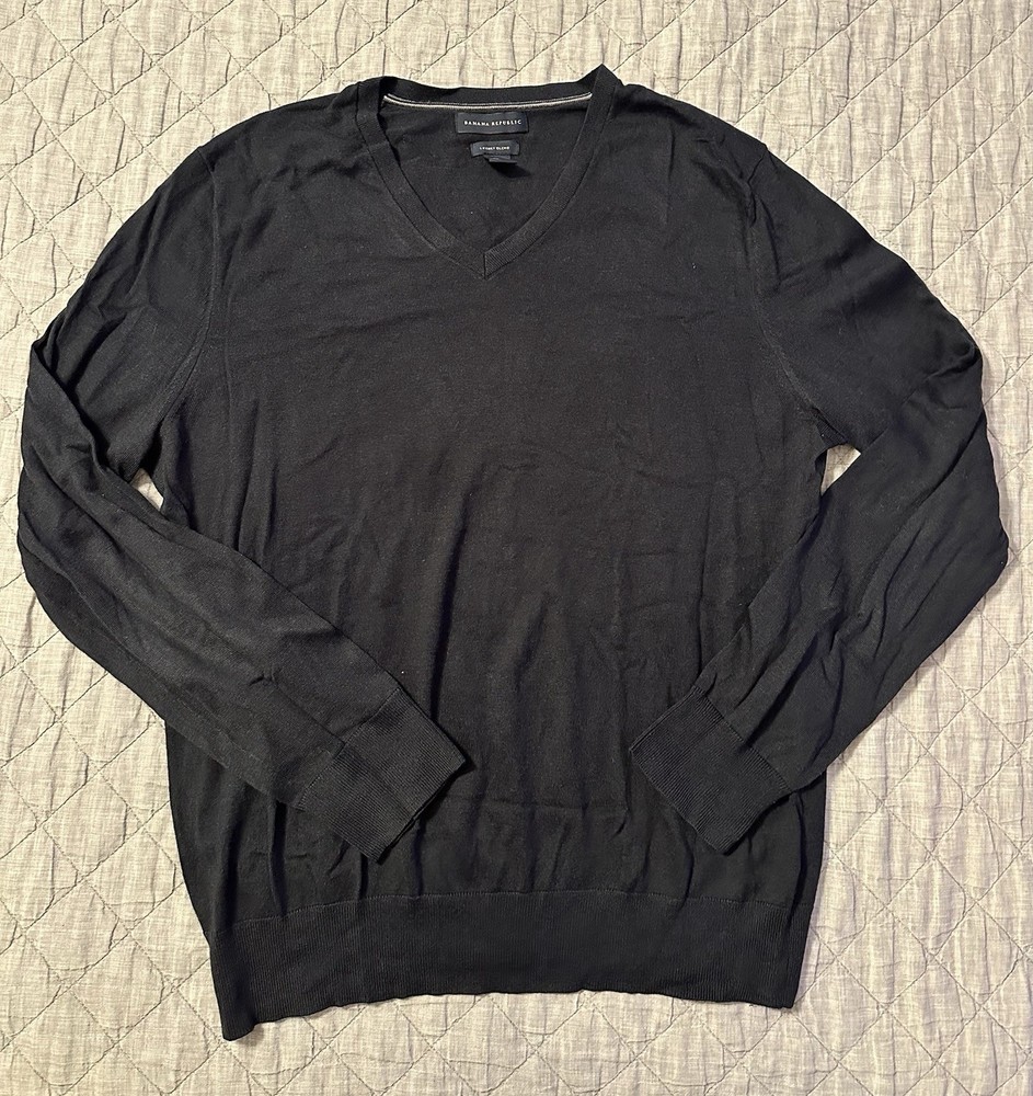 Banana Republic Luxury V Neck Silk Cotton Cashmere Sweater Men's L Timeless Soft