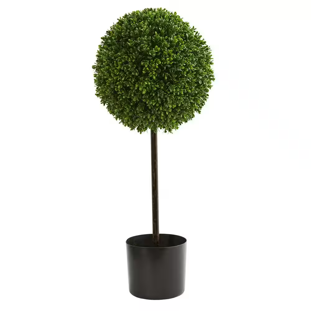 Nearly Natural 2.5ft UV Resistant Boxwood Ball Topiary Artificial Tree with Pot