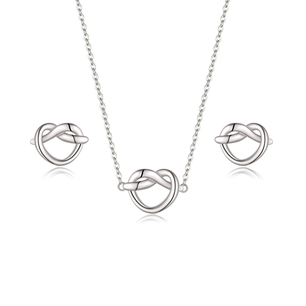 EVER FAITH S925 Infinity Love Heart Knot Pendant Necklace Stud Earring Set, T...