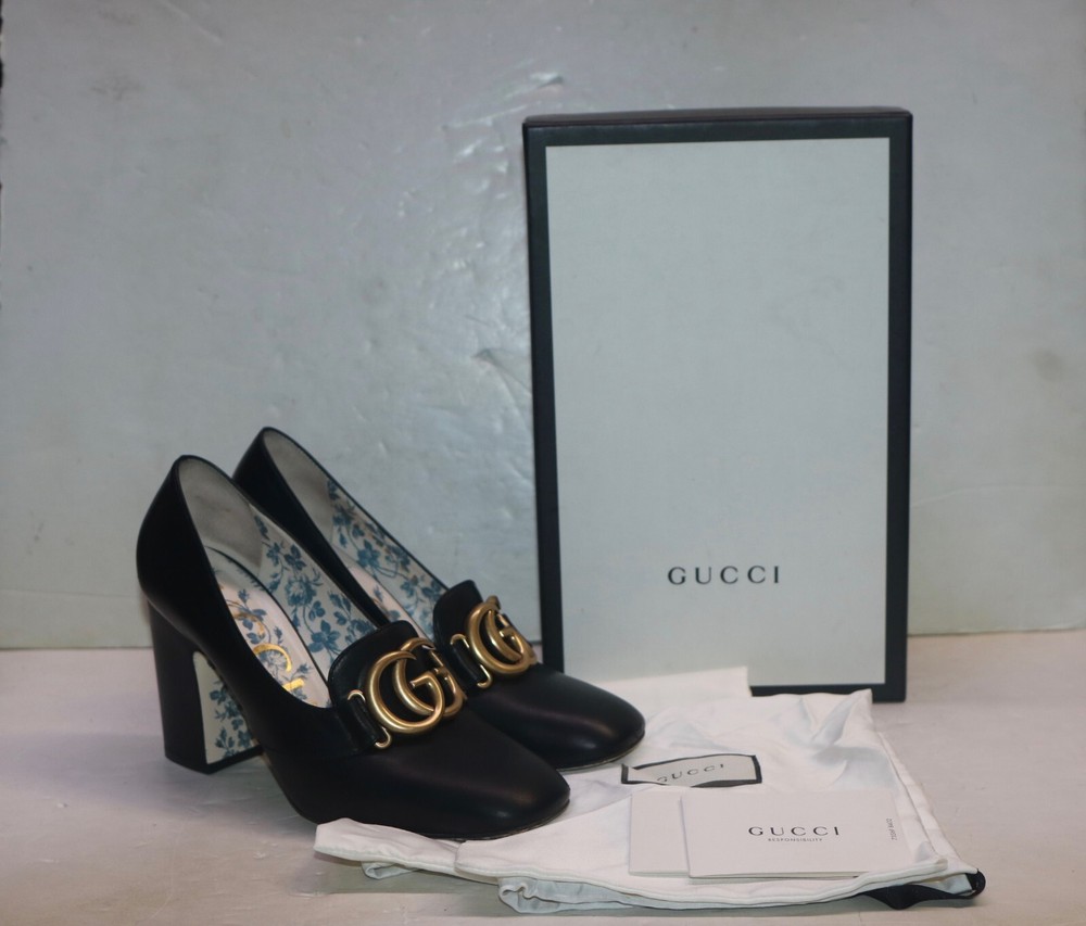 Gucci Malaga Kid GG Victoire 95mm Black Loafers Size 40