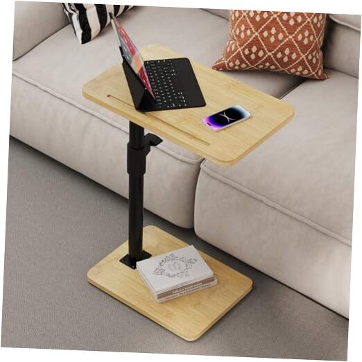 Sofa Armrest Tray Table - 360° Bamboo Swivel TV Trays - Height Natural Standard