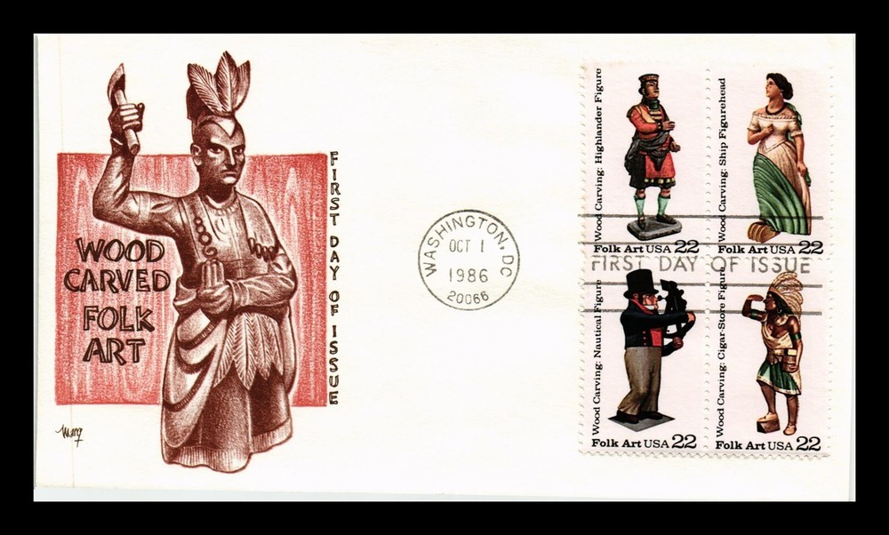 Vintage DR JIM STAMPS Folk Art Wood Carved FDC Setenant Marquee Cachet US Cover