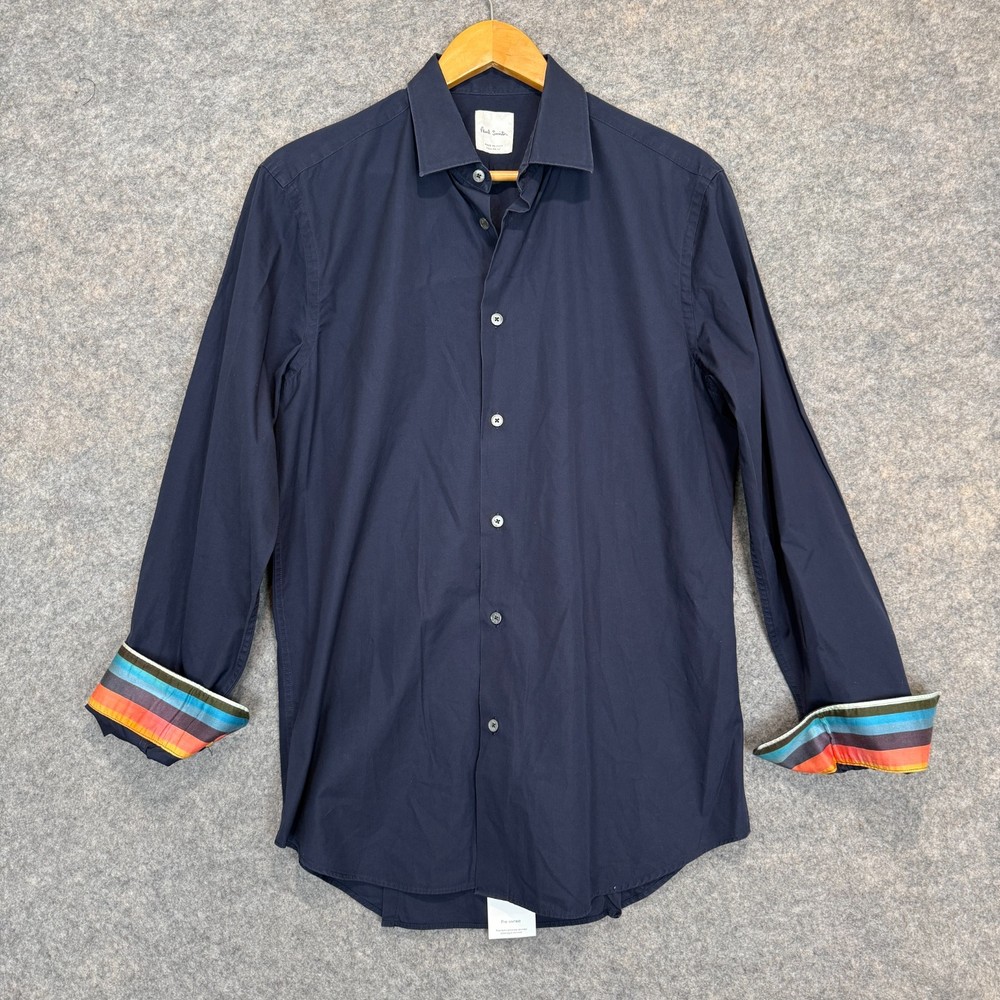 Paul Smith Dress Shirt Mens 16 42 Medium Artist Cuff Navy Blue Button Up Italy