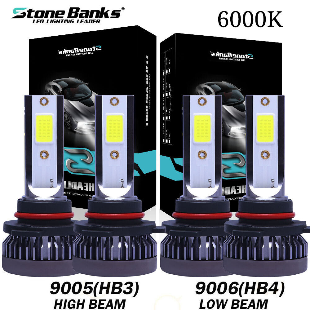 9005+9006 LED Headlight Fog Light Kit Combo Bulbs 6000K White High Low Beam Lamp