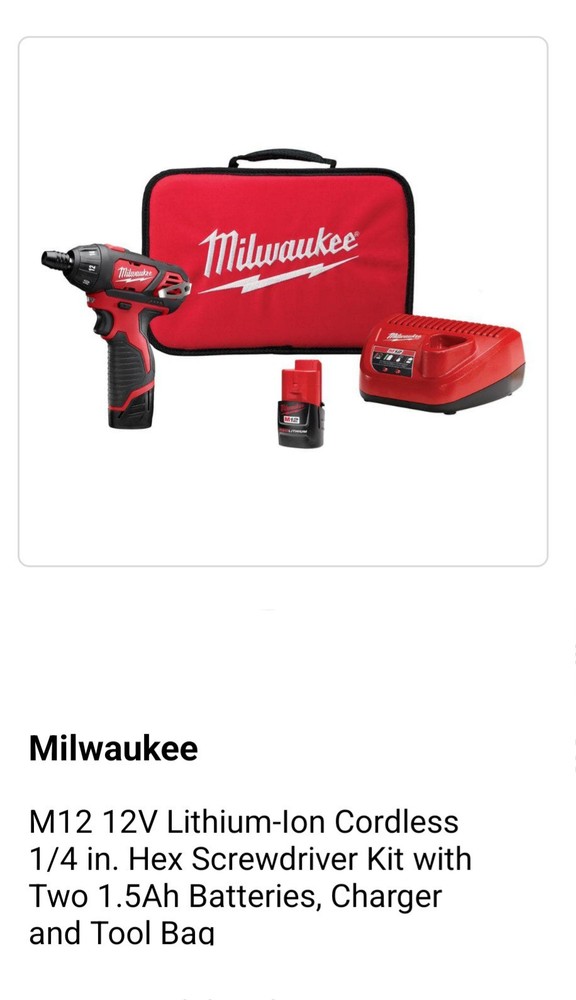 Milwaukee M12 12V Lithium-Ion 1/4in. Hex Screwdriver Kit (2401-22)