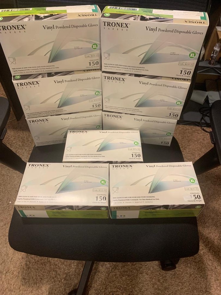 Tronex Vinyl Powdered Disposable Gloves Food Safe, size =XL, 9 boxes, 150ct per