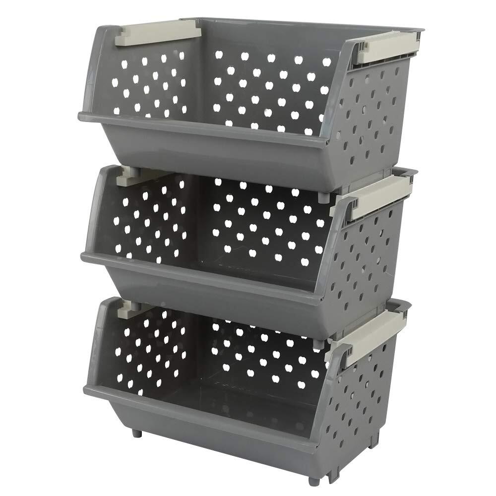Eagrye Plastic Stackable Storage Bins, Multi-functional Stacking Basket, Grey...