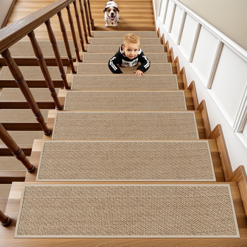 OJIA Non-Slip Washable Stair Treads for Wooden Steps Indoor 15PC Set