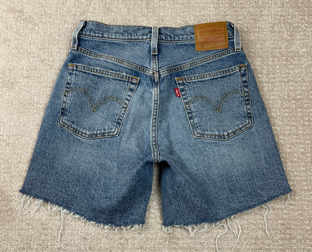 Levis 501 Shorts Womens 26 Premium Big E Blue Denim Cut Off Jeans Daisy Dukes