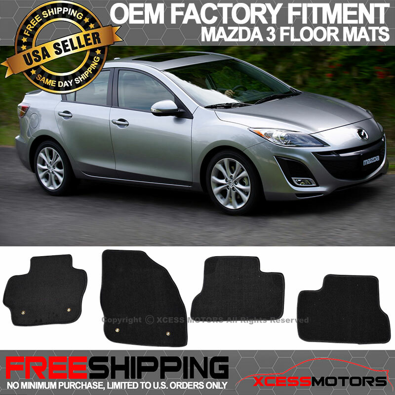 Fits 10-13 Mazda 3 OE Factory Fitment Front & Rear Floor Mats Carpet Black Nylon