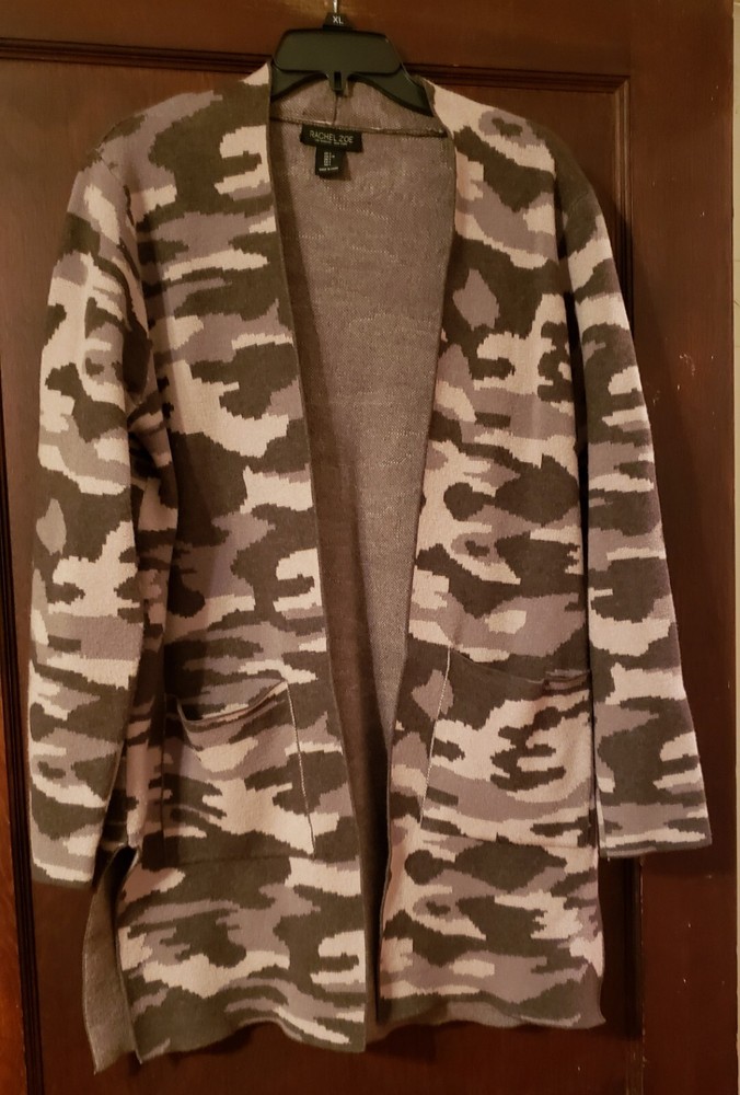 Rachel Zoe Open Sweater/Jacket L Camo 2 Pockets No Buttons/Zip Hand Wash. 33