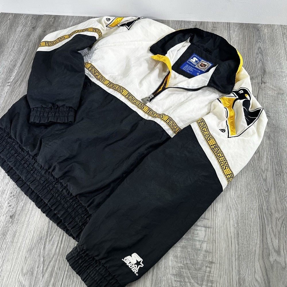 Vintage Pittsburgh Penguins NHL Starter Jacket Windbreaker 1/4 Zip Size XL Hockey