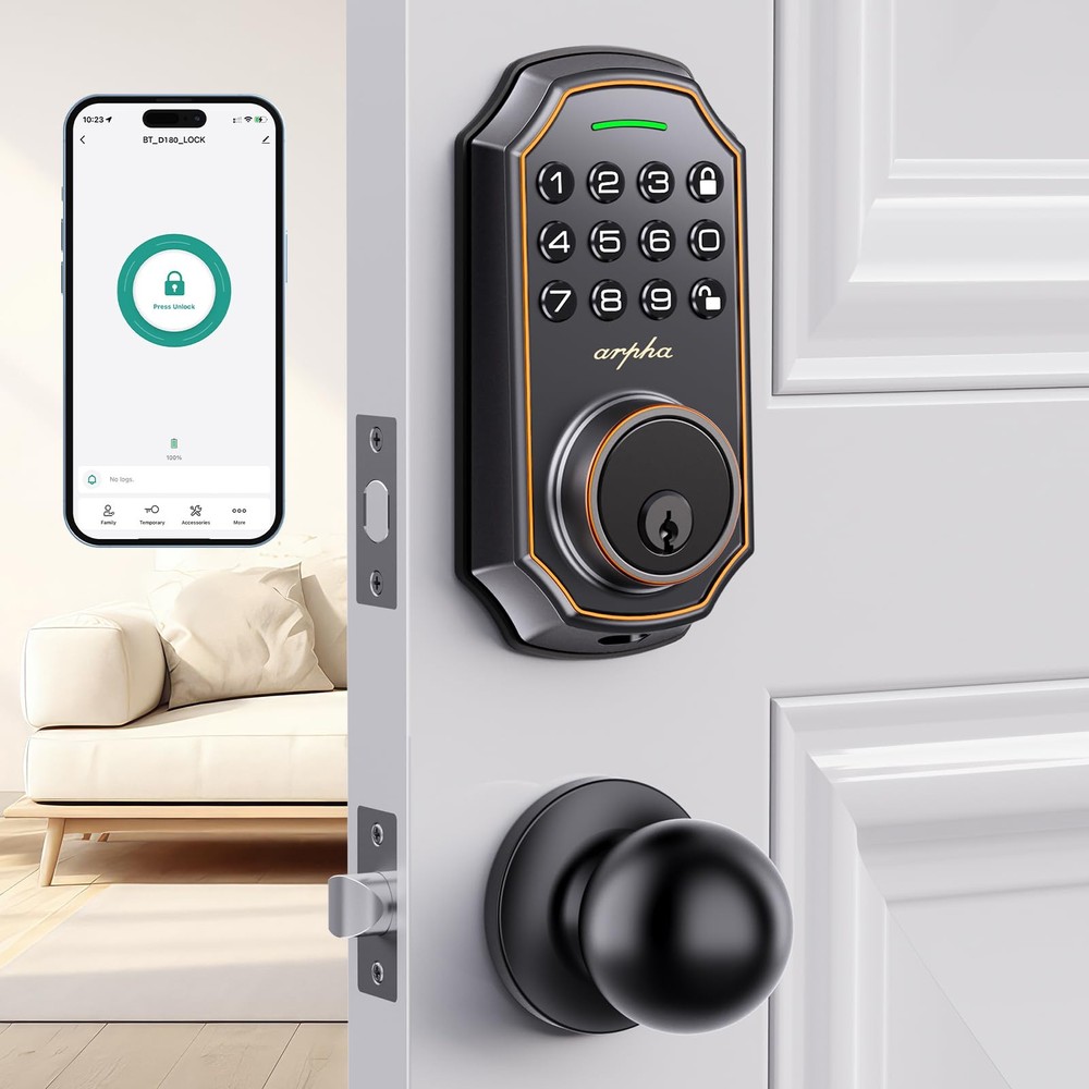 Smart Keyless Entry Door Lock with 2 Knobs - App & Keypad Control