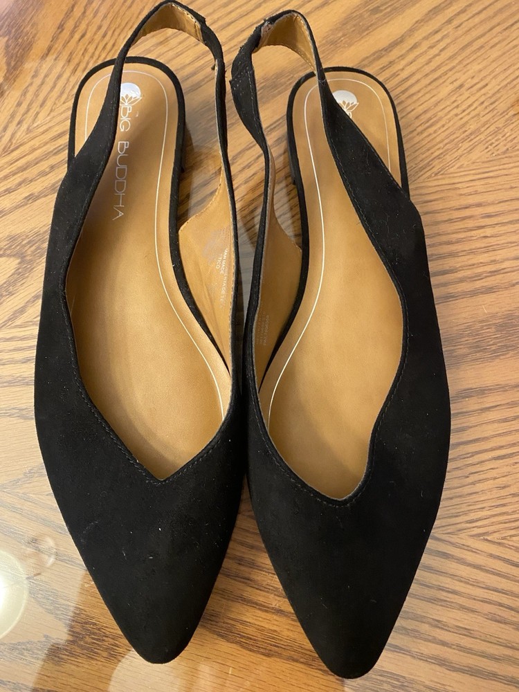 Big Buddha Black Flats Slingback Pointed Toe Slip-On Women's Size 8.5