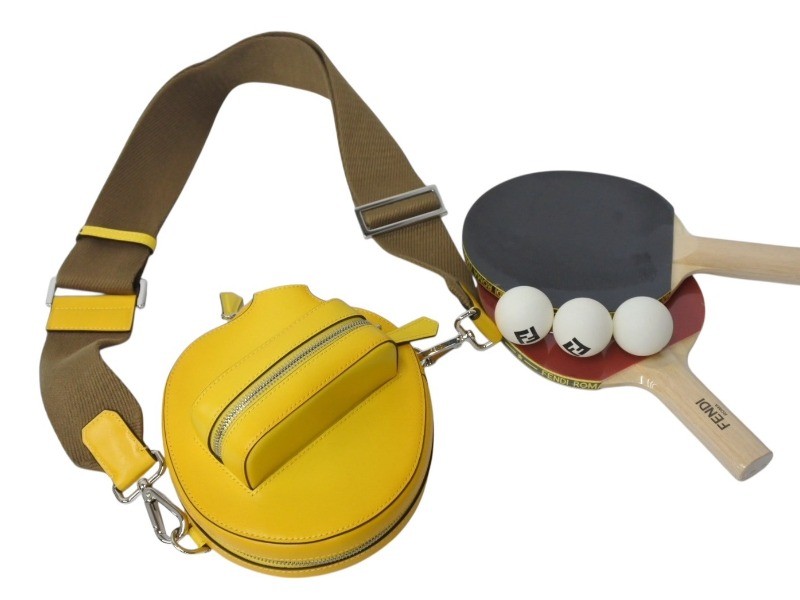 Fendi Yellow Leather Table Tennis Set with Racket Shoulder Case Made in Italy
