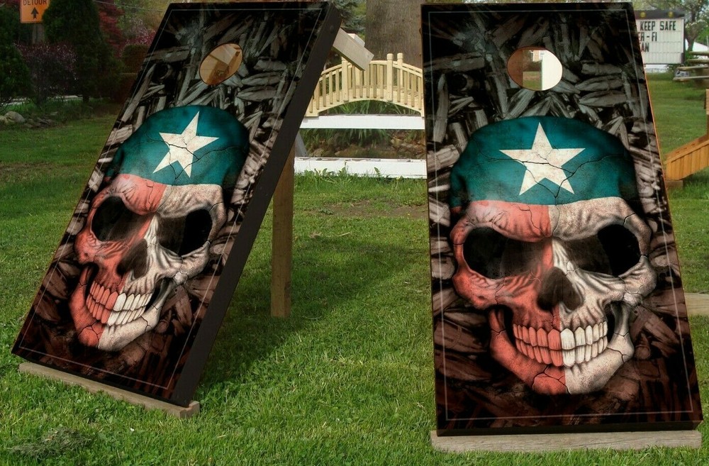 Texas Skull Custom Cornhole Wrap Vinyl Decal Sticker for Boards Wraps Wood KA876