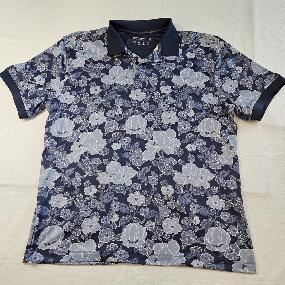 Abercrombie & Fitch Soft Air Knit Men's Polo Size XL Blue Floral Short Sleeve