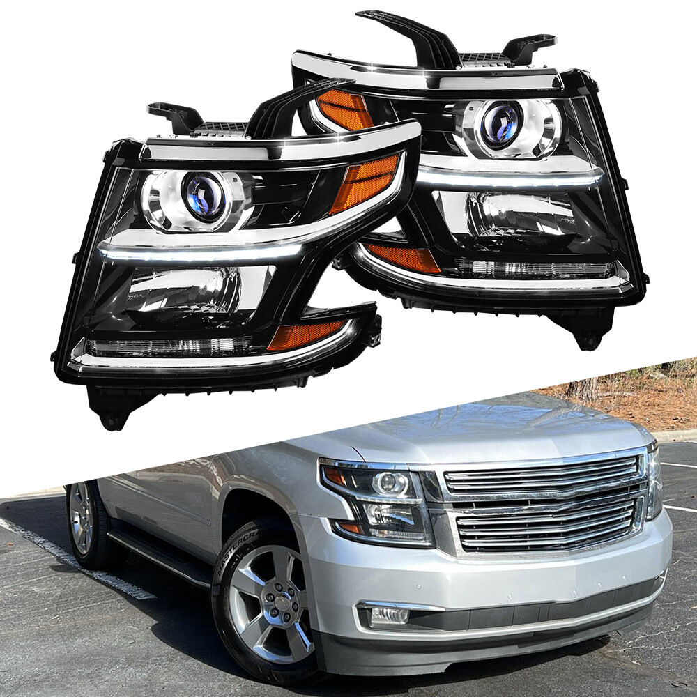 FOR 2015-2020 SUBURBAN/TAHOE [LED DRL] BLACK HOUSING PROJECTOR CLEAR HEADLIGHT M