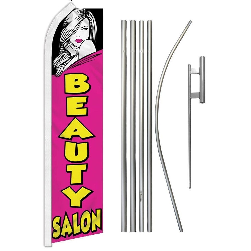 Beauty Salon Super Swooper Flag & Flag Pole Kit & Ground Spike