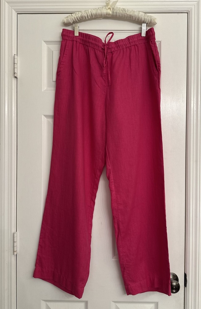 Charter Club Luxury 100% Linen Pull On Elastic Waist Hot Pink Women’s Sz L Beach