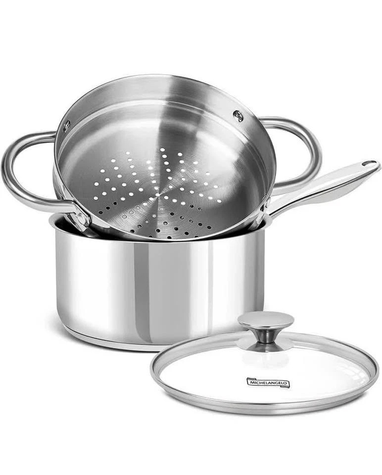 Sauce Pan with Lid, 3 Quart Sauce Pan with Steamer Insert, Stainless Steel
