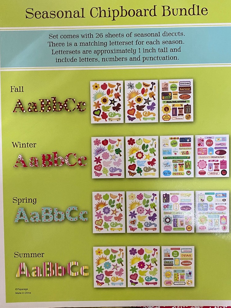 Seasonal Chipboard Bundle for Scrapbooking – Fall Winter Spring Summer 16 Sheets-image