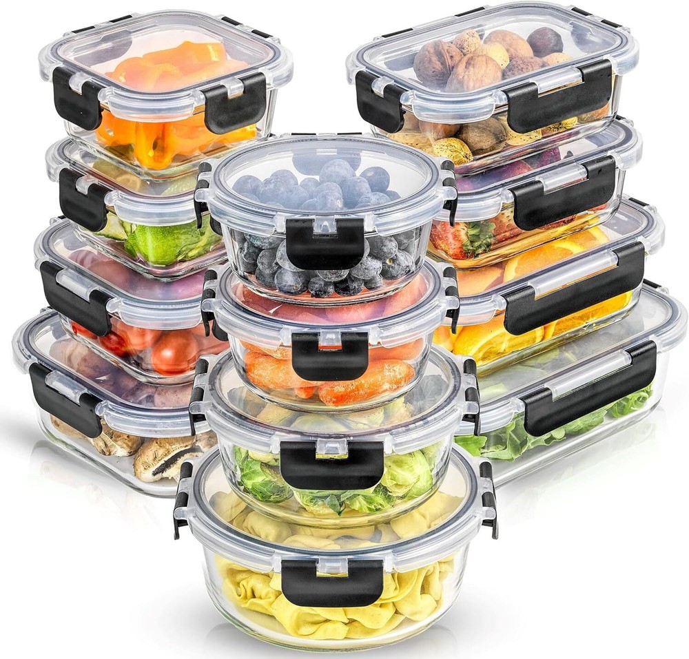 JoyJolt JoyFul 24-Piece Airtight Freezer-Safe Food Storage Set in Black