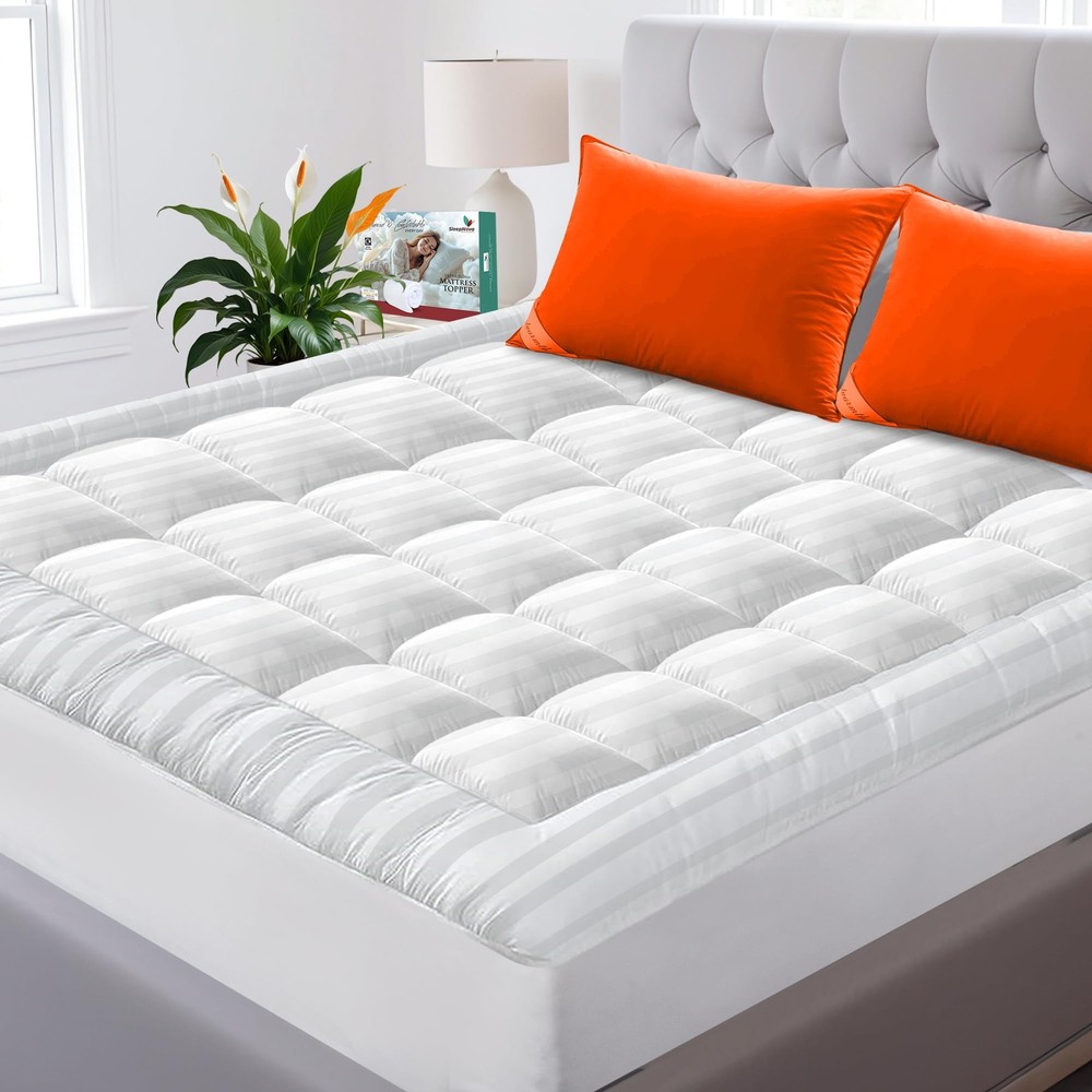 100% Cotton Top Queen Mattress Topper, Breathable & Cooling Mattress Topper Q...