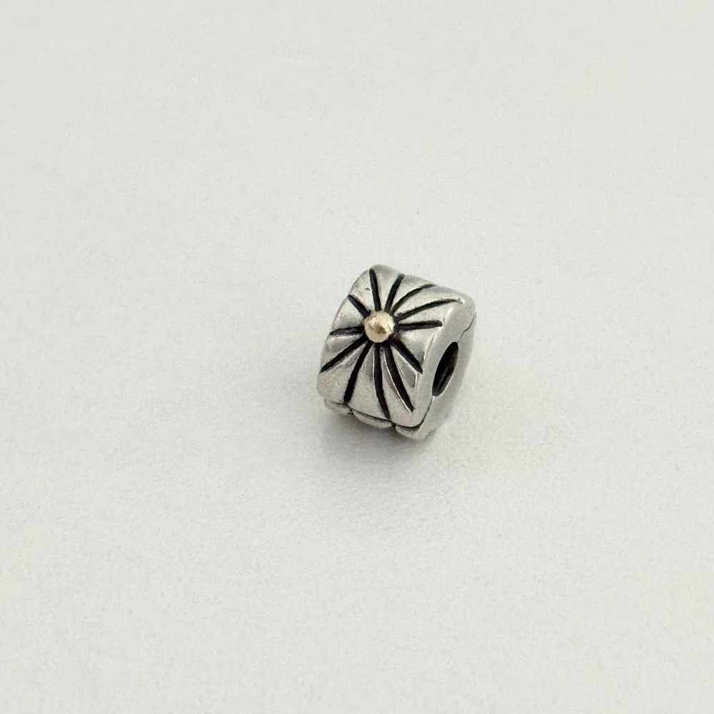 Pandora 925 Sterling Silver 14K Gold Two-Tone Sunburst Clip Charm Bead  