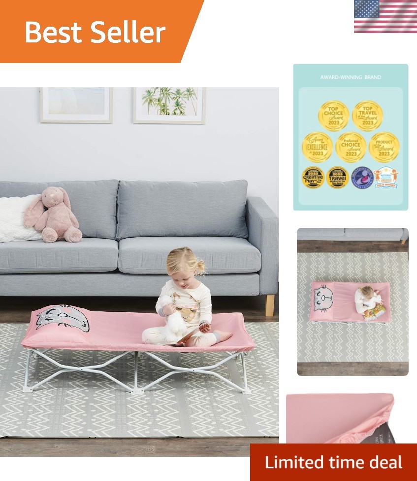 My Cot Pals Pink Cat Portable Toddler Bed - Easy Travel & Sleepover Solution