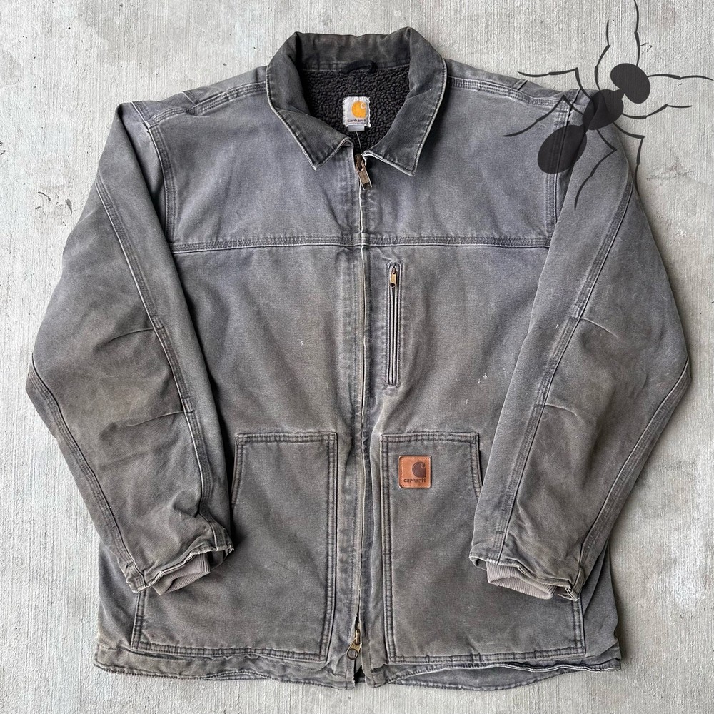 Vintage Y2K Carhartt C61 GVL gray Sherpa lined work jacket