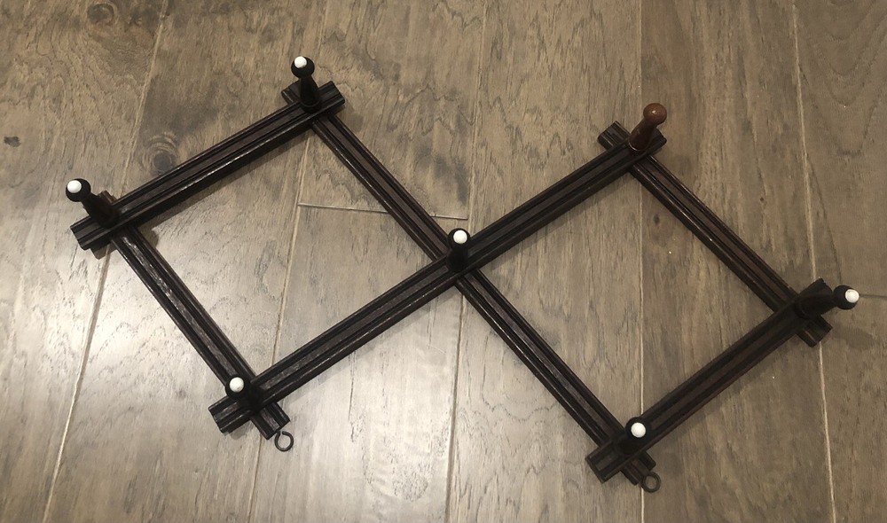 Rustic Expandable Wooden Peg Rack with Porcelain Tips for Coats and Mugs
