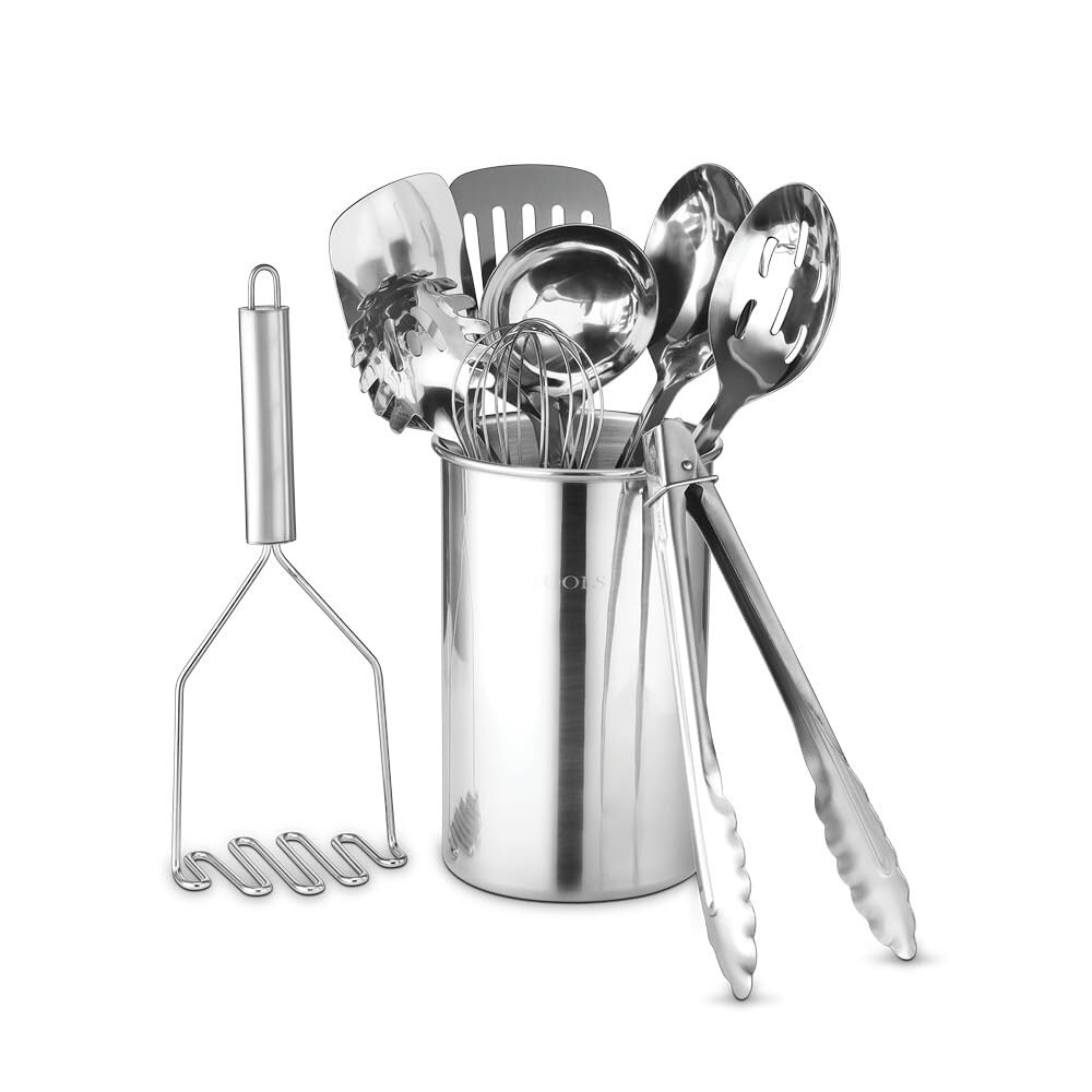 Premium 10-Piece Stainless Steel Kitchen Tool Set with Holder, Easy to Clean