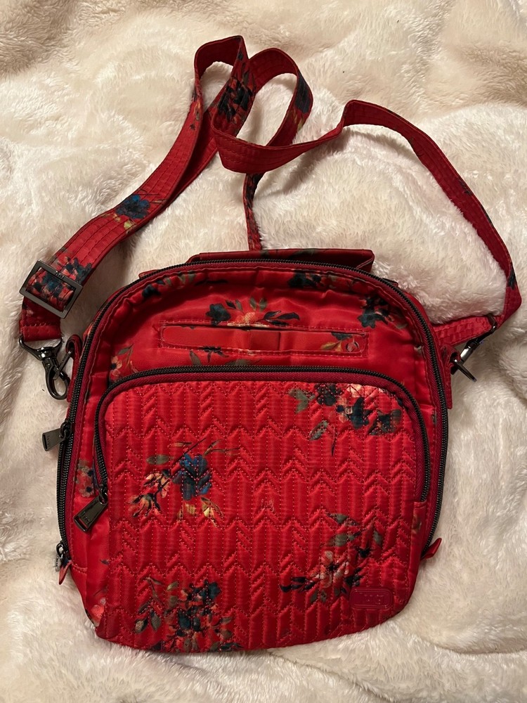 Lug Ranger Red Floral Quilted Crossbody Purse Bag Shoulder Strap Adustable
