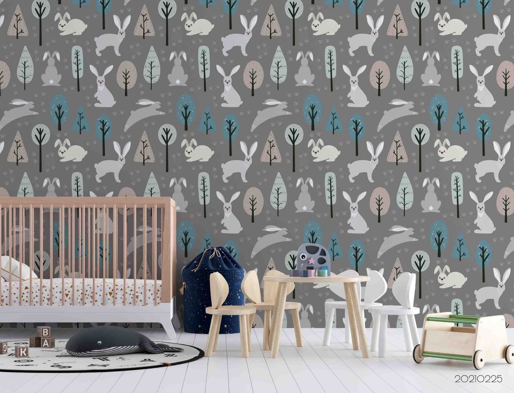 3D Tree Rabbit Cartoon Pattern Wall Murals Wallpaper Murals Wall Sticker
