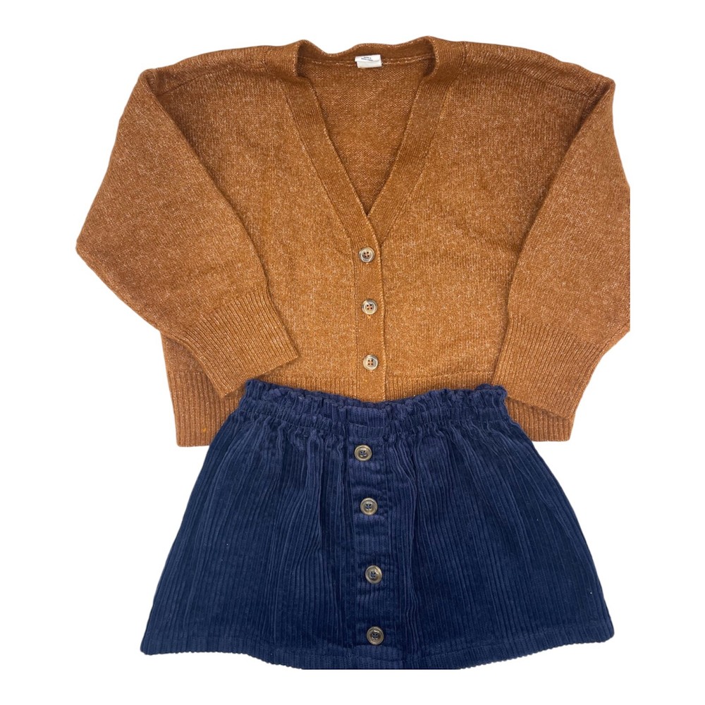 Girls Gap Izaak Mizrahi Outfit Size 4 Camel Cardigan Navy Corduroy Skirt