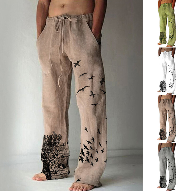Mens Harem Pants Casual Cotton Linen Baggy Loose Oversized Yoga Hippy Trousers