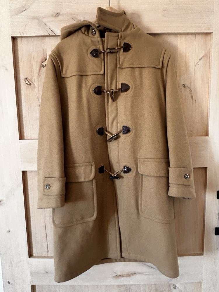 McGregor Men's 100% Wool Tan/Plaid Duffle Coat with Hood, Mens 40 Long.