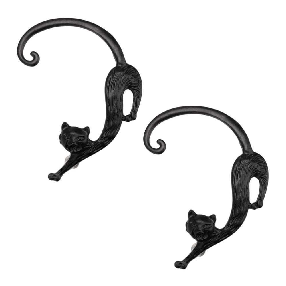 Punk Cat Earrings Black Stud Hoop Dangle for Women
