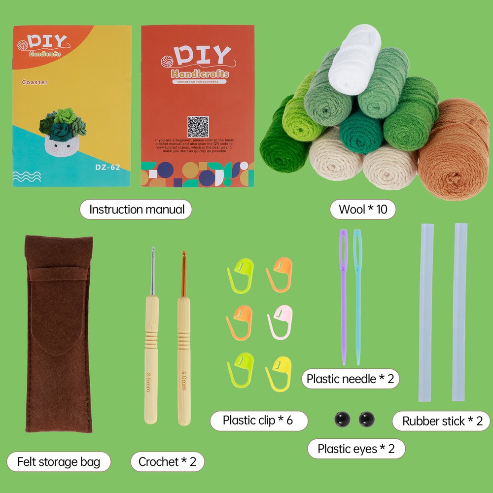 6Pcs Crochet Kit for Beginners Coasters Plant Pot Crochet Starter Kit mciba