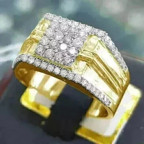 1.5Ct Round Moissanite Men's Engagement Ring 14K Gold Plated Silver