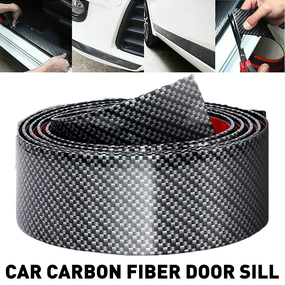 3CMx 2M Carbon 3D Black Fiber Car Door Sill Body Sticker Anti Scratch Protector