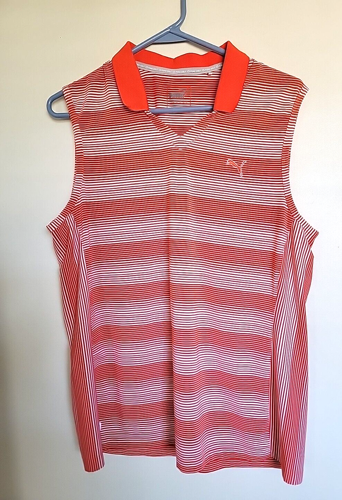 Puma women's XL sleeveless polo top Orange striped collared-v-neck
